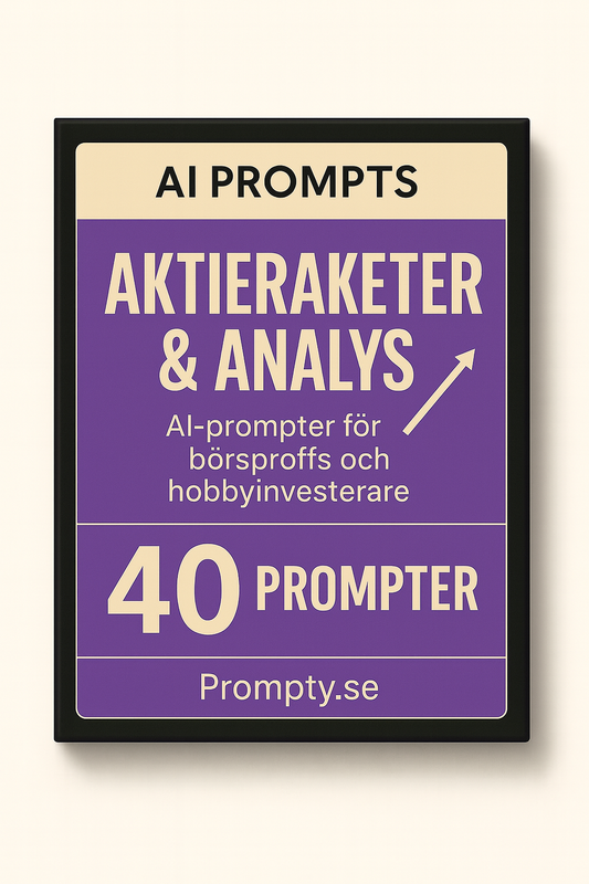 Produktbild för Aktieraketer & Analys- 40 AI-prompter för börsproffs och hobbyinvesterare – Digitalt AI-promptpaket i PDF-format från Prompty.se