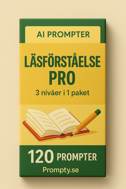 Produktbild för Läsförståelse PRO – 120 AI-Prompter för Träning och Undervisning – Digitalt AI-promptpaket i PDF-format från Prompty.se